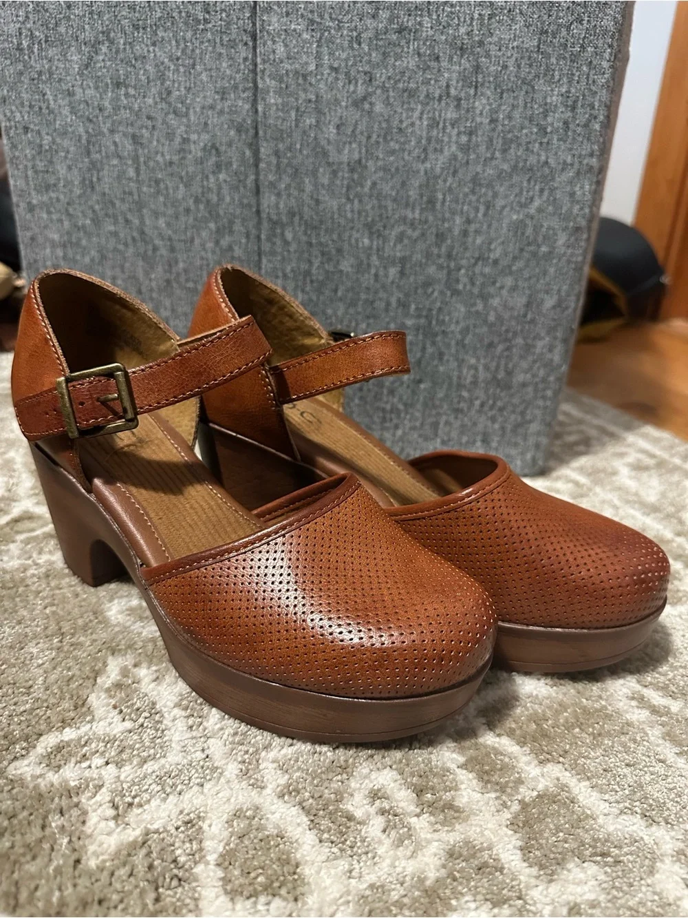 Women's Brown Mary Jane Heels with Ankle Strap - Picture 1 of 7
